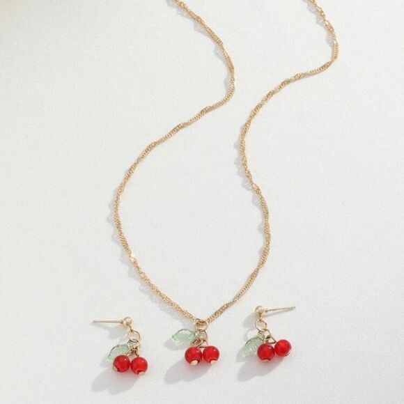 3for$20 NEW 3pcs/set Delicate Cherry  Peanut Necklace Earring Sets - Picture 2 of 5
